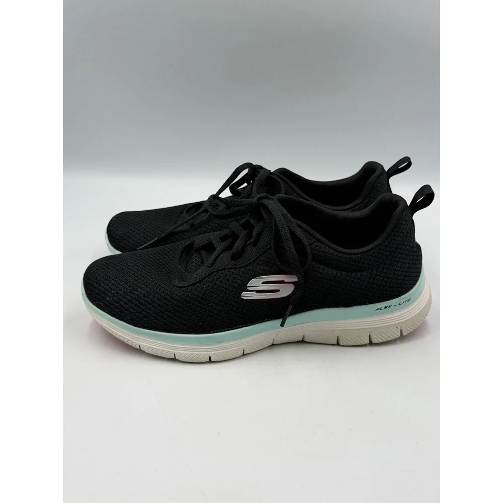 Skechers Flex Lite Womens 8 Black Aqua Pink Memory Foam Sneakers 149303TX